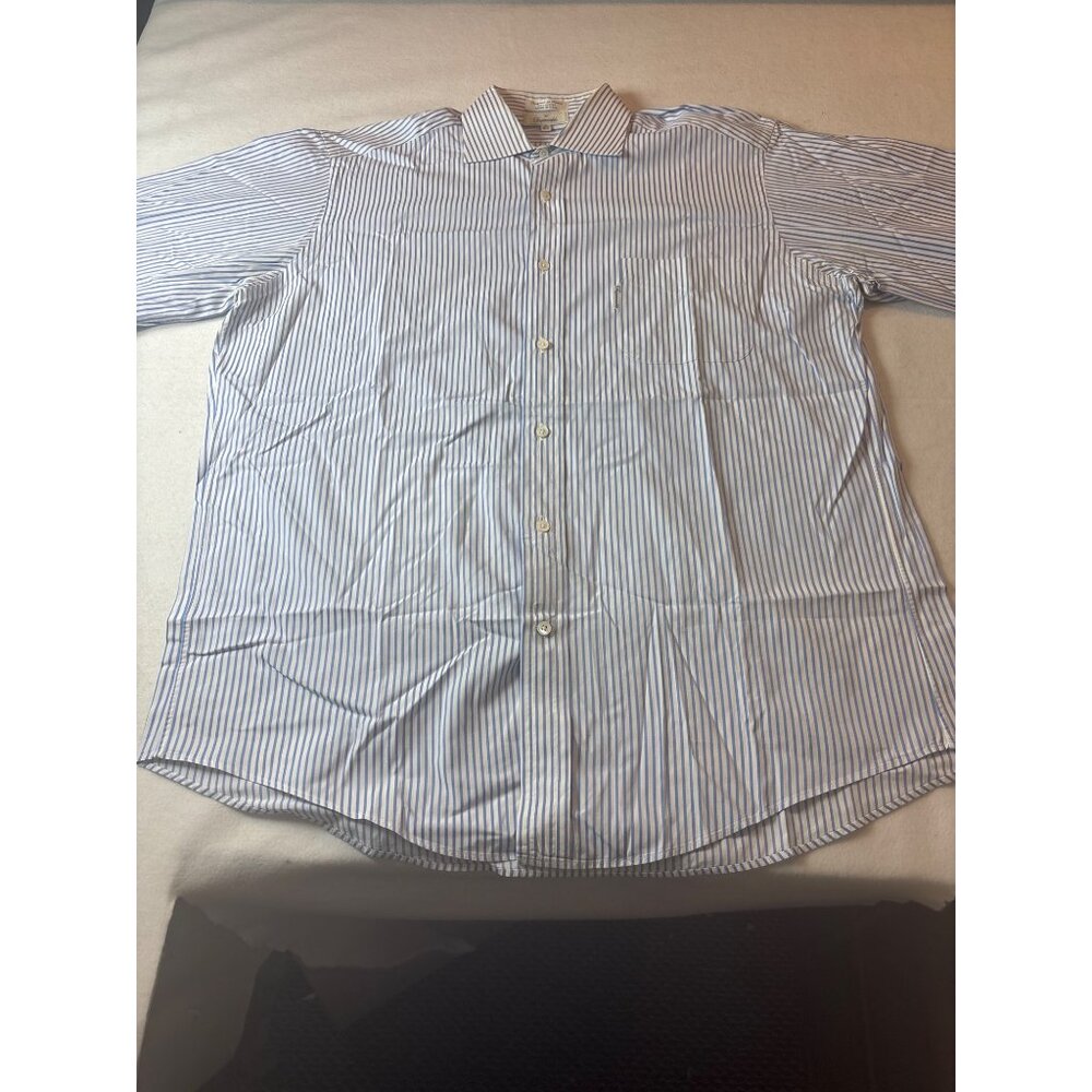 Faconnable Mens Blue & White Pinstripe Dress Shirt 16.5 XL 100% Cotton Made In U